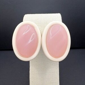 Vintage Avon Shades of Spring 1990s Clip On Earrings Pink & Cream Lucite 1.25"